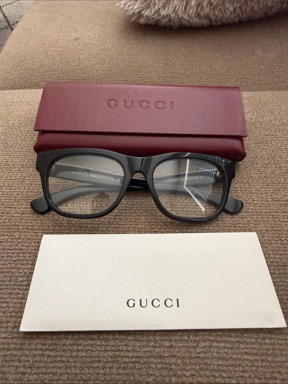 Gucci Black Rectangular Optical Glasses with Burgundy Case